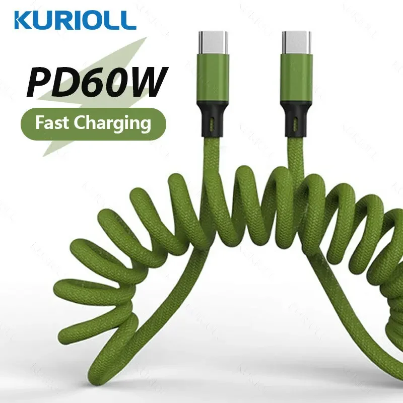 KURIOLL PD 66W USB C To Type C Cable Spring 5A Fast Charger Type C Cord for Samsung S22 Xiaomi Phone Charging Cable