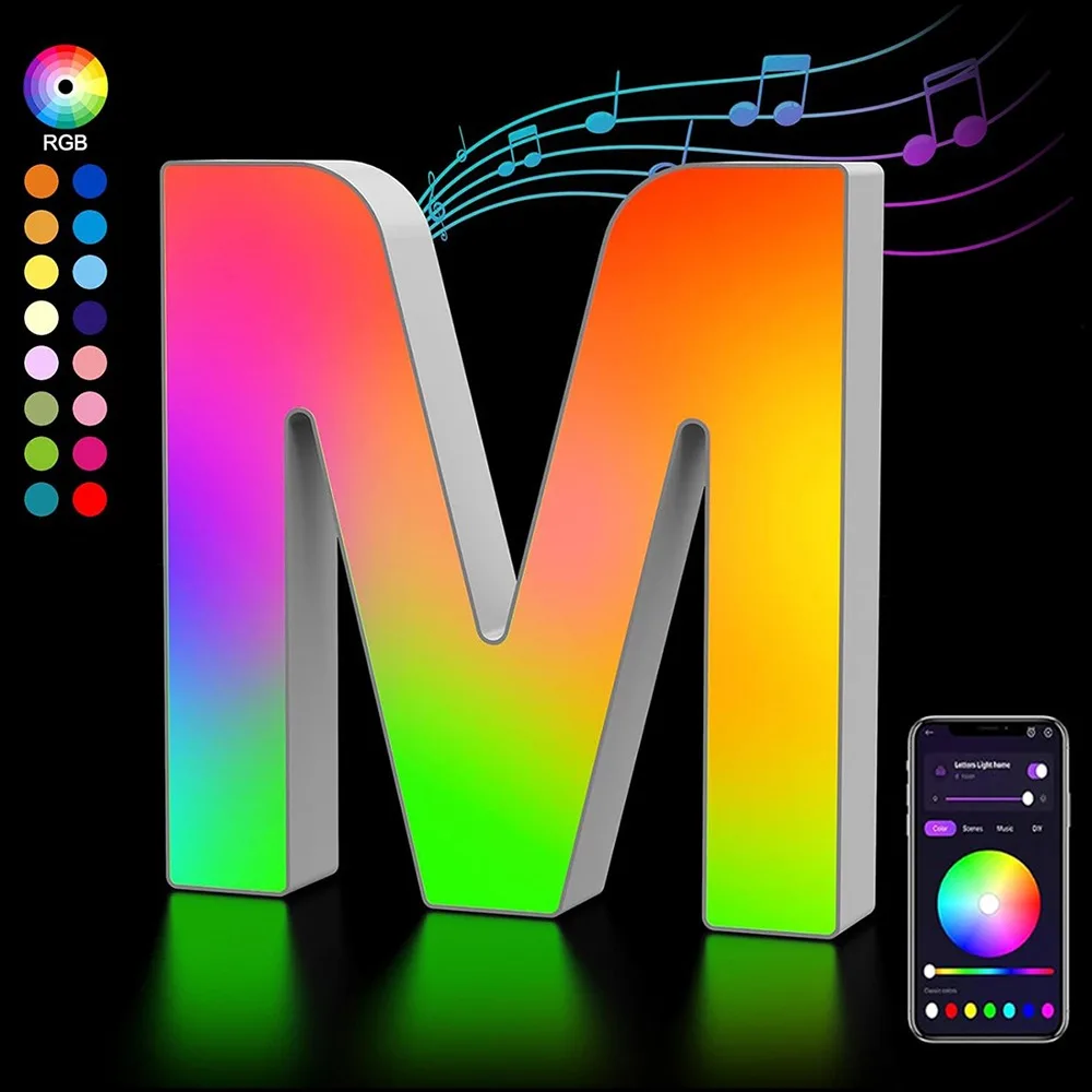 mergbwアプリ対応スマートledレターライト装飾用usbアルファベットライトプラスチック製ネームレターナンバーランプホリデー用