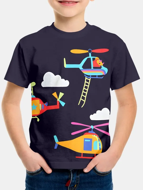 

Kids Clothes Summer Boys Clothes Short Sleeve T-shirt Cartoon Helicopters Baby Tops Girls Infant Toddler Blouses T-shirt