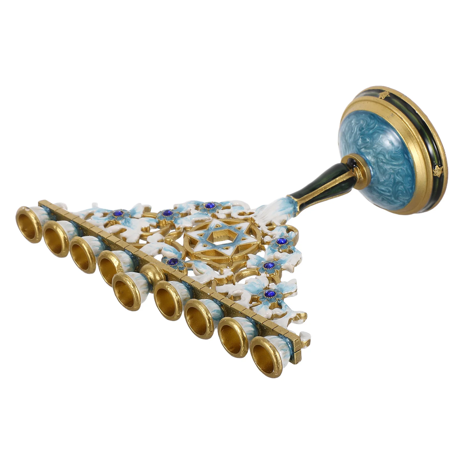 

Enamel Hanukkah Menorah 9 Branch Jewish Holder Vintage Table Centerpiece For Chanukah Festival Home Temple