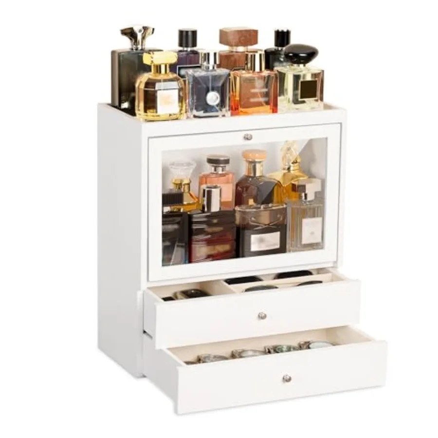 

Cologne Organizer 4 Tier Vertical Wood Perfume Stand for Men Large Capacity Dustproof Perfumes Organizer Cologne Stand with Dou
