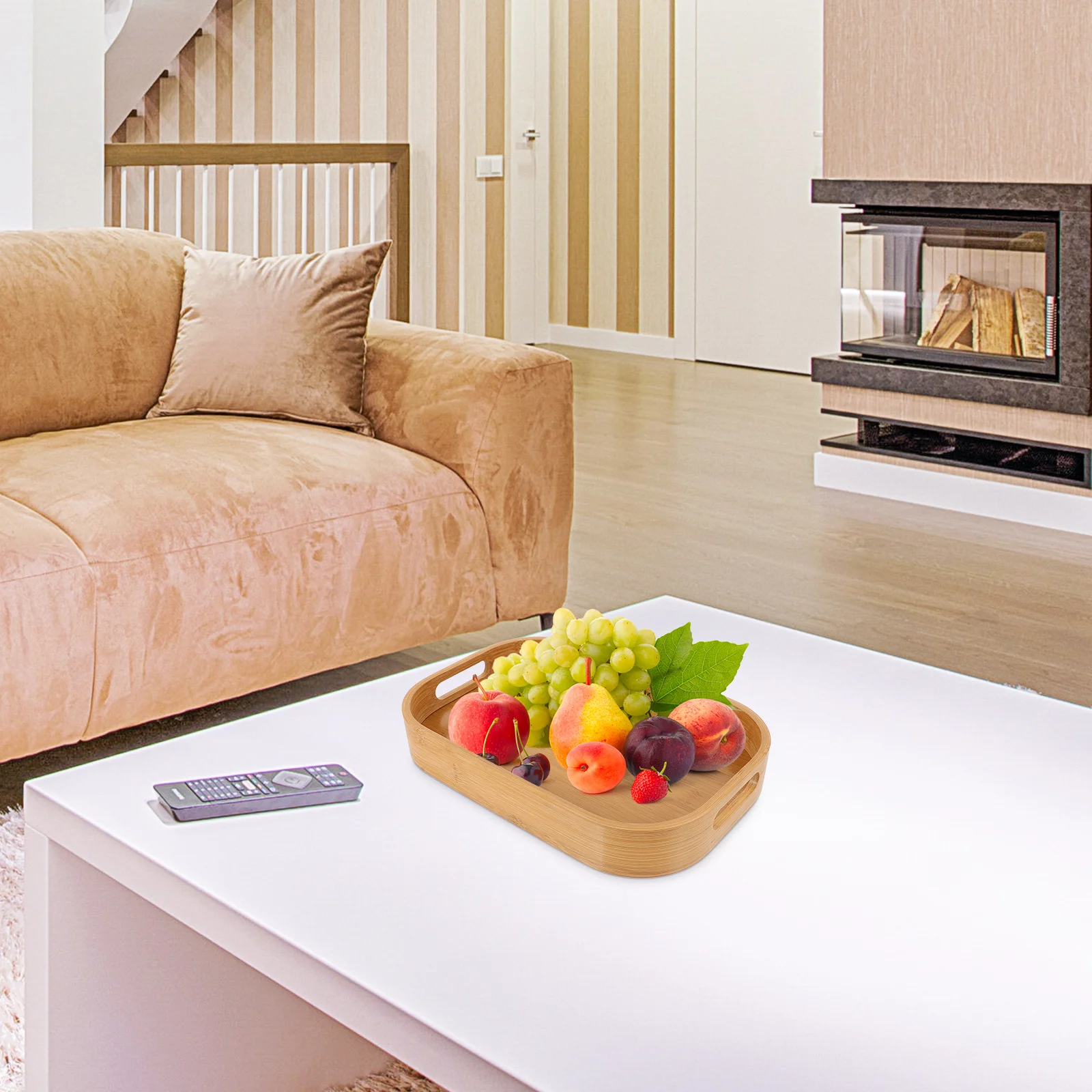 1 قطعة تخزين خفيفة الوزن المحمولة صينية تقديم للشاي القهوة الإفطار صينية من الخيزران الحلوى الفاكهة المنزل فندق سبا استخدام