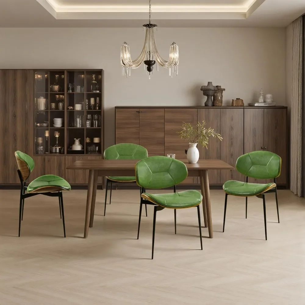 مجموعة كراسي تناول الطعام مكونة من 4 كراسي جانبية للمطبخ حديثة وظهر منحني وأرجل معدنية لغرفة المطبخ والمطعم باللون الأخضر #6