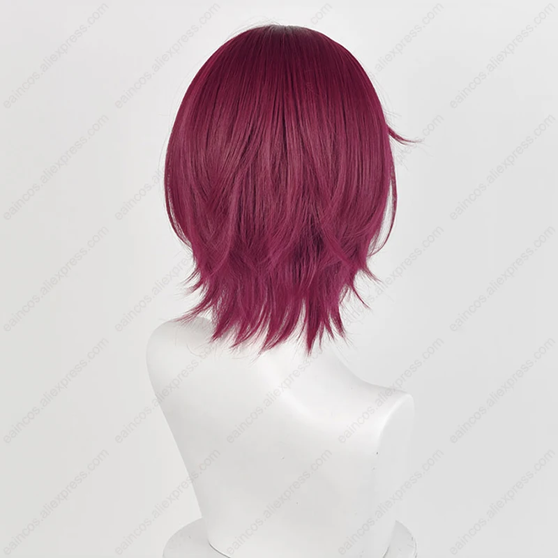 Rin Matsuoka Cosplay Wig, Rosa Vermelha Escura, Resistente ao Calor, Cabelo Sintético, Perucas do Couro Cabelino, 33cm