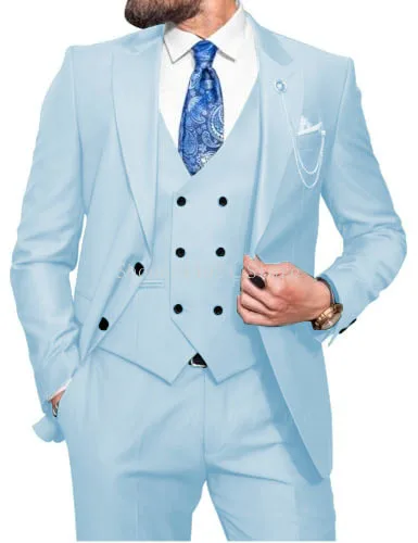 Luxury Suit for Men Slim Fit Customized 3 Piece Blazer Vest and Pants Set Elegant Tuxedo Suits for Men Wedding