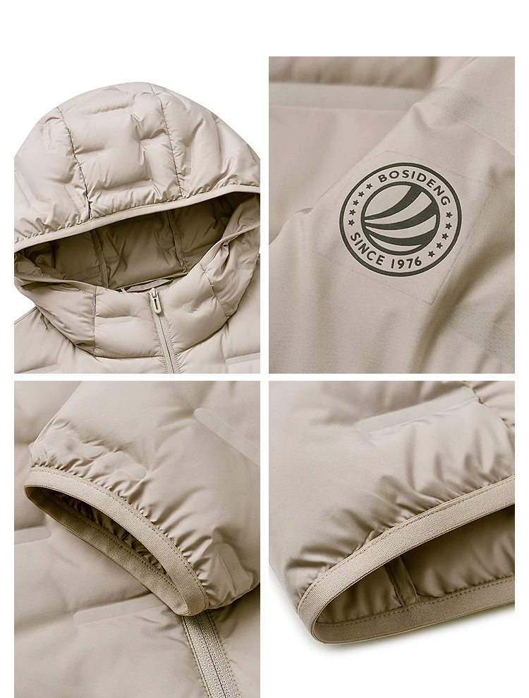 BOSIDENG Men's Hooded Lightweight down Jacket Warm Zipper Casual Winter Outerwear Coat for Outdoor