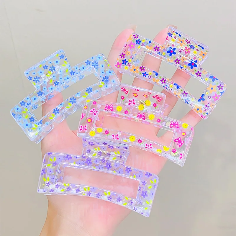 Summer Little Fresh Floral Transparent Grab Clip Hair Card Ins Hairpin Shark Clip Girls Hairpin Hair Accessories