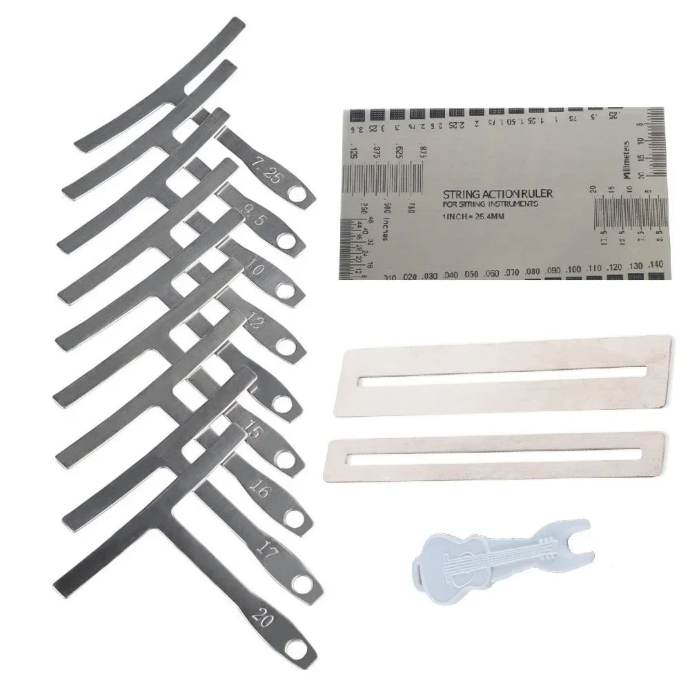 Kit de ferramentas de medição para guitarra luthier, régua de ação de cordas, medidor de raio de 9 cordas