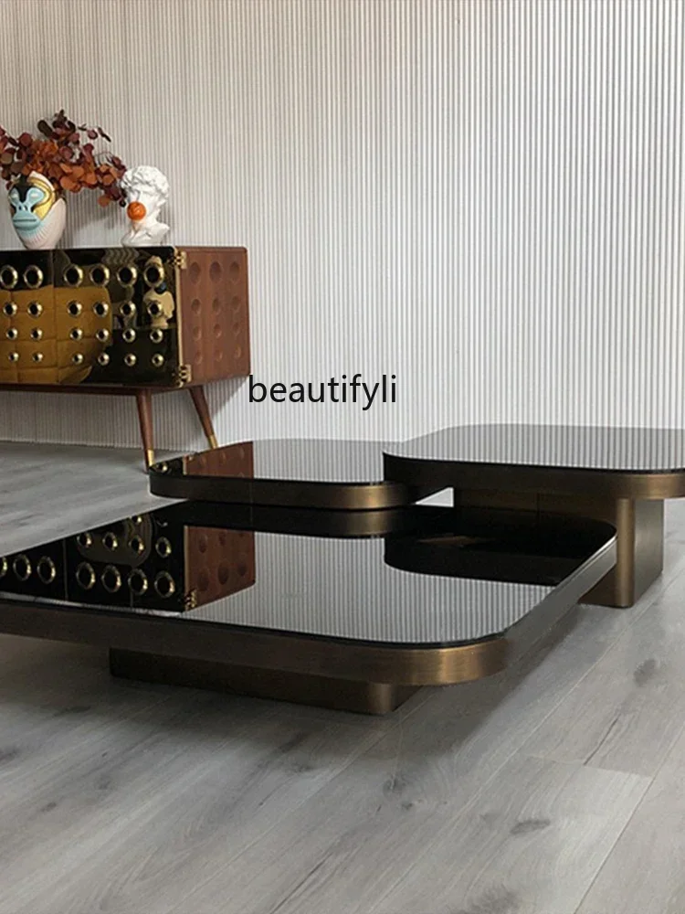 

FF Living Room Home Coffee Table Modern Square Combination Glass Tea Table Side Table