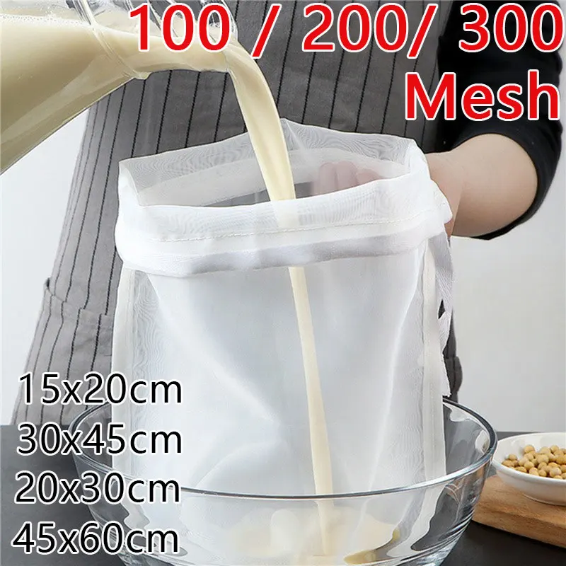 100/200/300 Mesh Nylon Filter Nut Milk Bag Net Yogurt Tea Beer Coffee Oil Food Filter Strainers Mesh Kitchen Strainer Bags