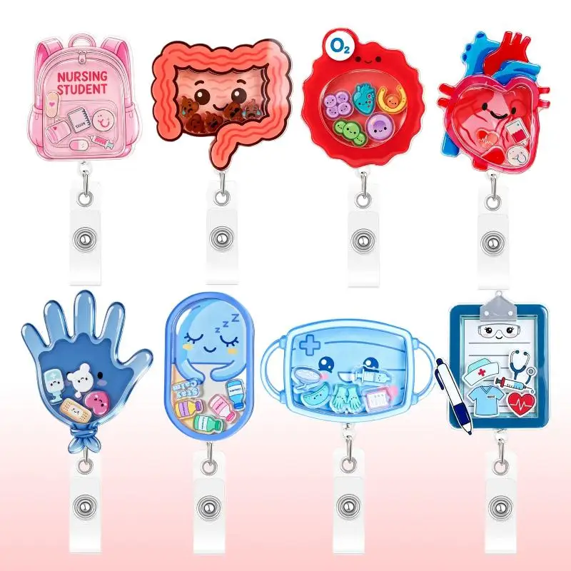 Shaker Acrylic Anime Human Organ Retractable ID Card Holder Nurse Badge Reel Alligator Clip