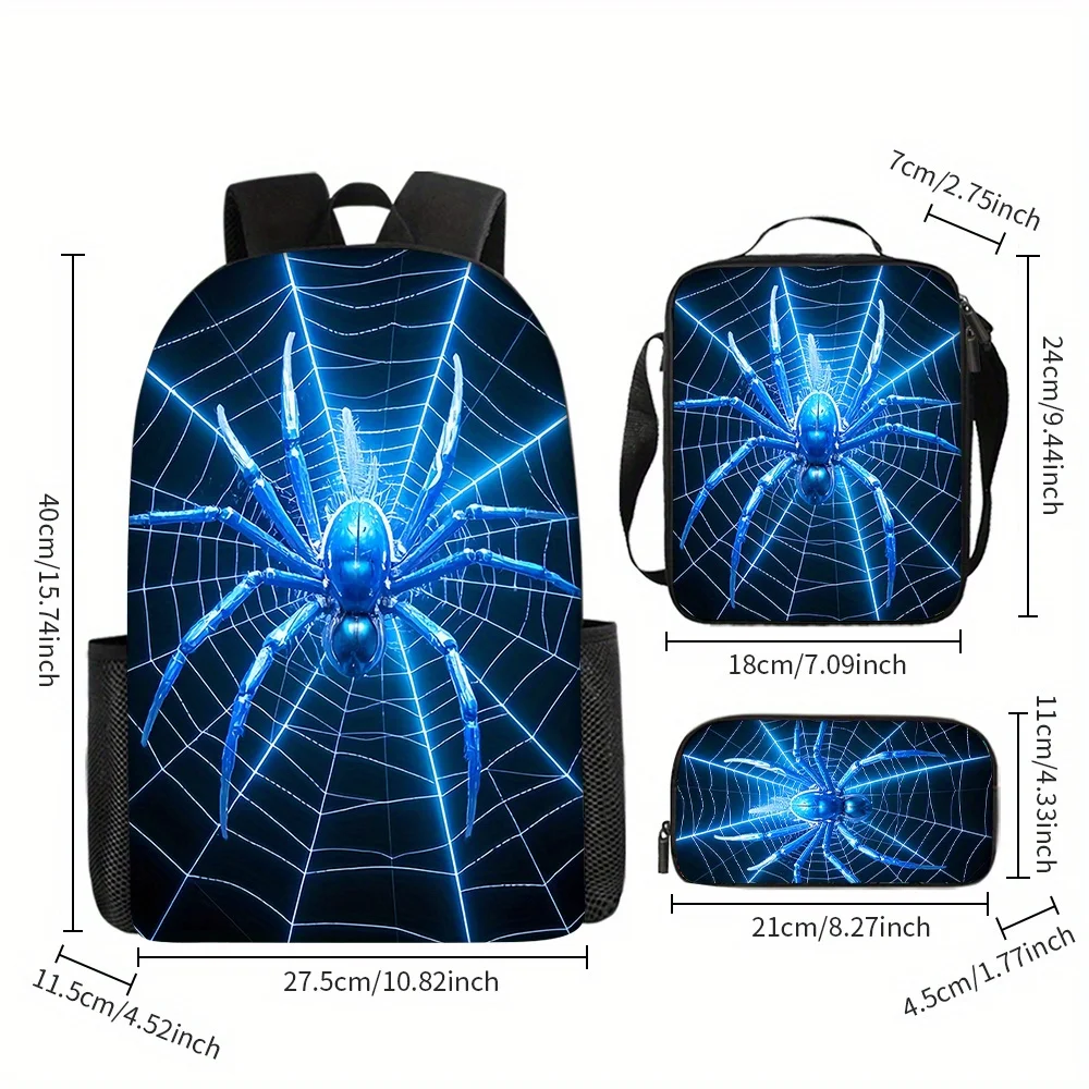 3pcs spider pattern backpack large capacity backpack messenger bag pencil case perfect gift - view 5