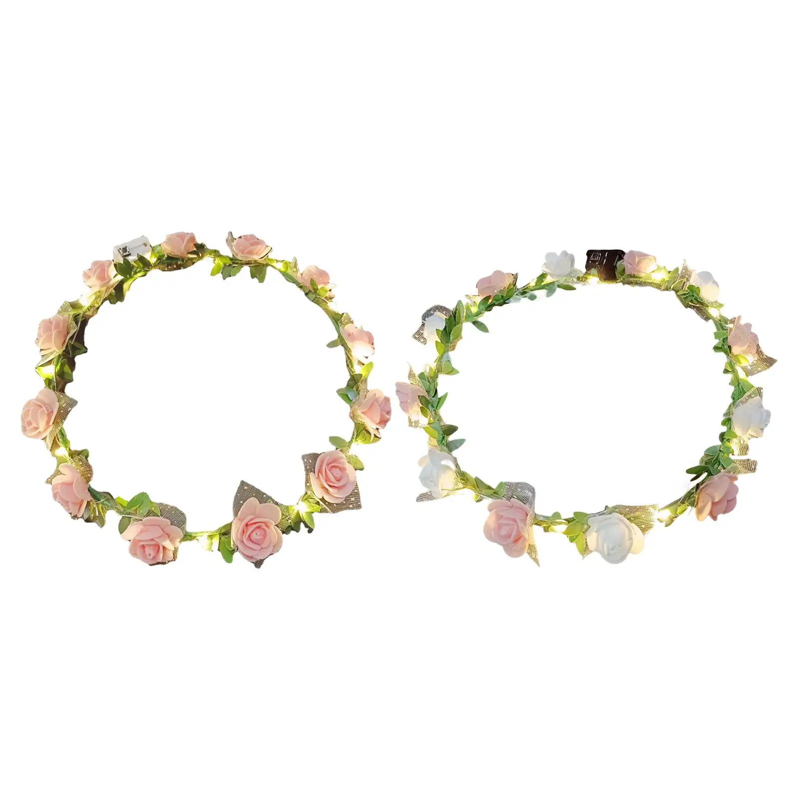 LED Flower Floral Headband Hair Accessories Funny Hair Hoop Garland Hair Band for Wedding Bride Birthday Gift Bridesmaid Costume