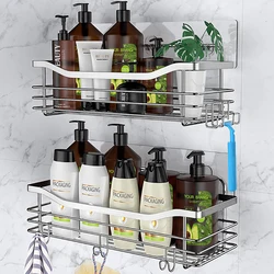 2 Pcs Rustproof Stainless Steel Bathroom Organizer with 5 Hooks,Large Capacity,No Drilling,Suitable for Bathroom Storage