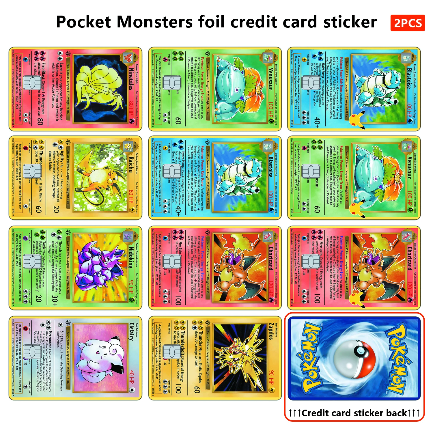 

2PCS Pocket Monsters foil Credit card stickers PTCG 25th anniversary Charizard For Bus card Bank card Debit card Boy Toys Gift