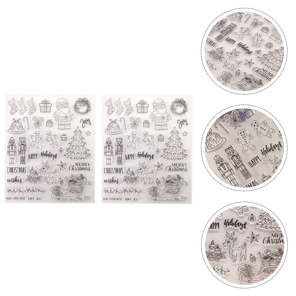 

2Pcs Silicone Stamps Scrapbooking Photo Album Transparent Christmas Diary Gel Reusable Precision Placement Crafting