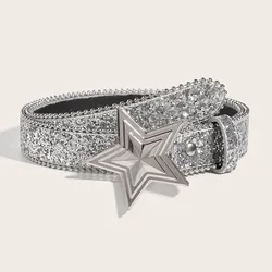 Cinturón con hebilla de estrella para mujer Y2k, Luna de diamantes de imitación, lentejuelas ostentosas de lujo, cinturón con hebilla de Metal Punk, pretina de moda, pantalones vaqueros, cinturón de fiesta