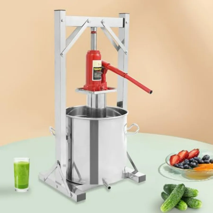 Fruit Wine Press 12L 3.2Gal Stainless Steel Manual Juice Maker Hydraulic Jack Juicer Hand Squeezer with THandle for Wine Cheese