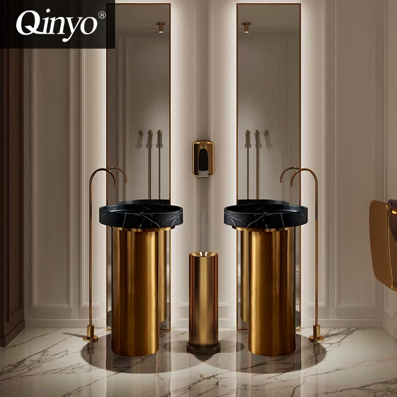 500*890*50mm Artistic Design Floor-Mounted Pedestal Basin Luxury Modern Round Marble-Patterned Bathroom Sink Premium Quality