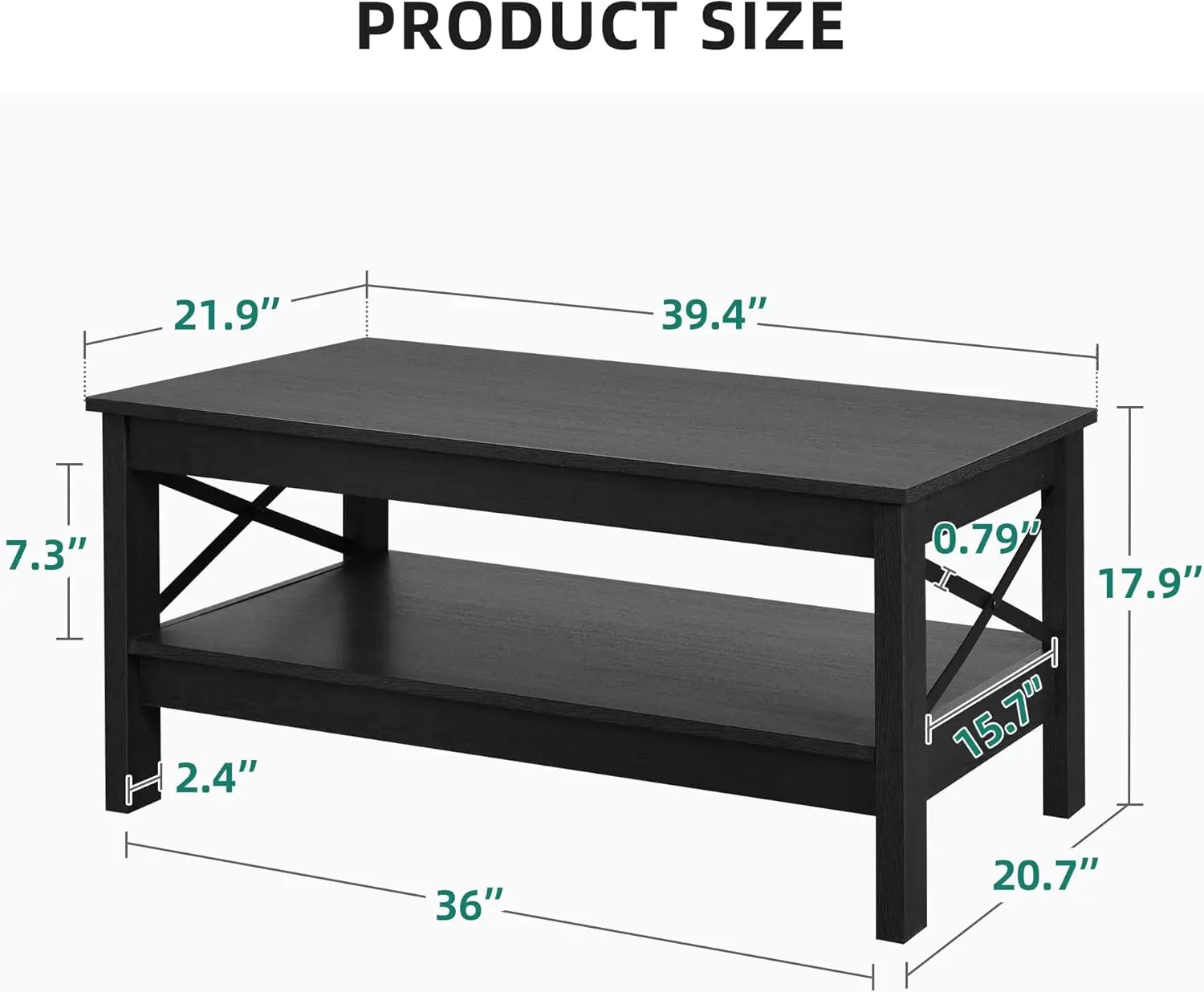 Table basse pour salon, table basse de ferme moderne avec rangement