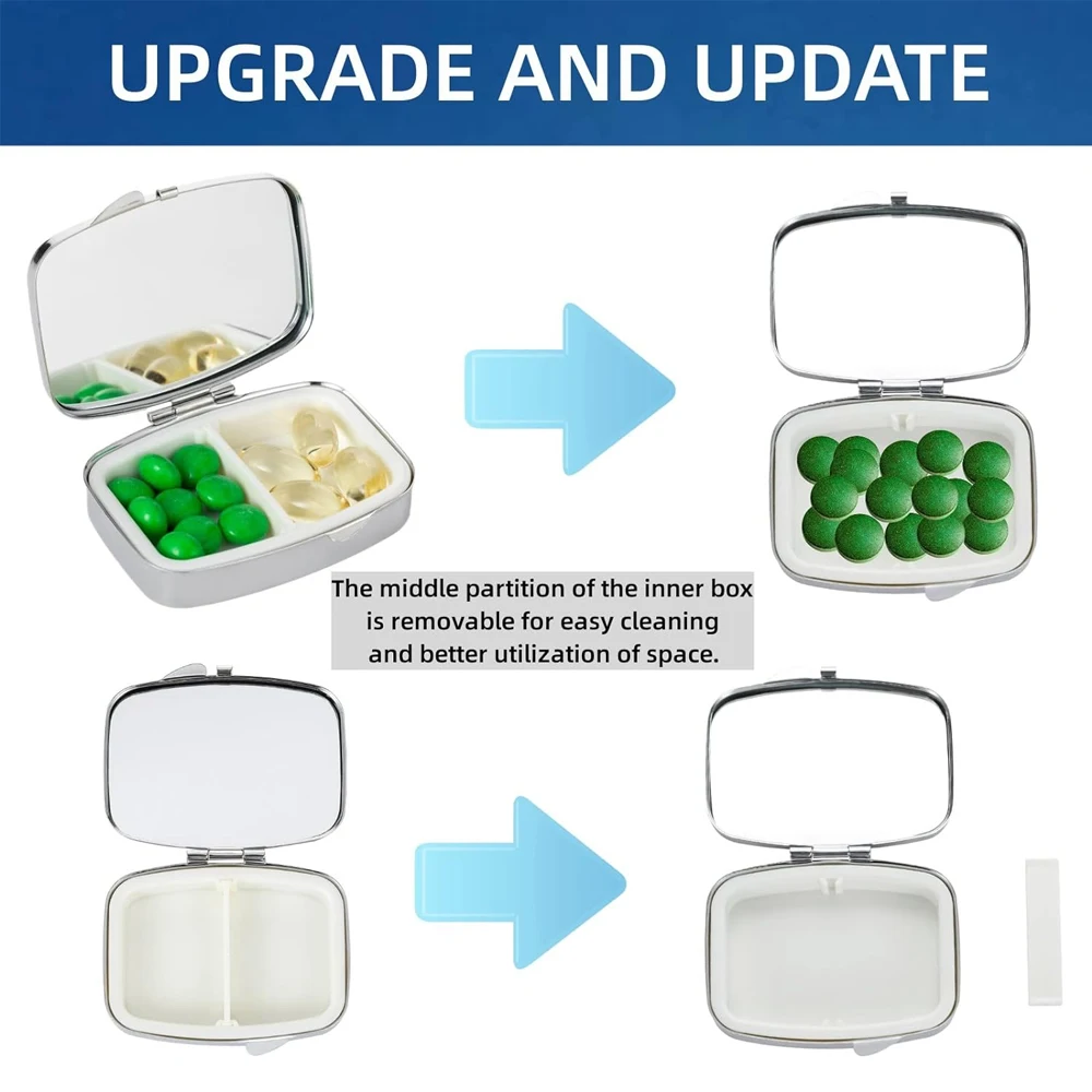 블링 크리스탈 다이아몬드 알약 상자, 휴대용 2 구획 일일 알약 정리함, 소형 여행용 알약 케이스, 의약품 용기 정리함
