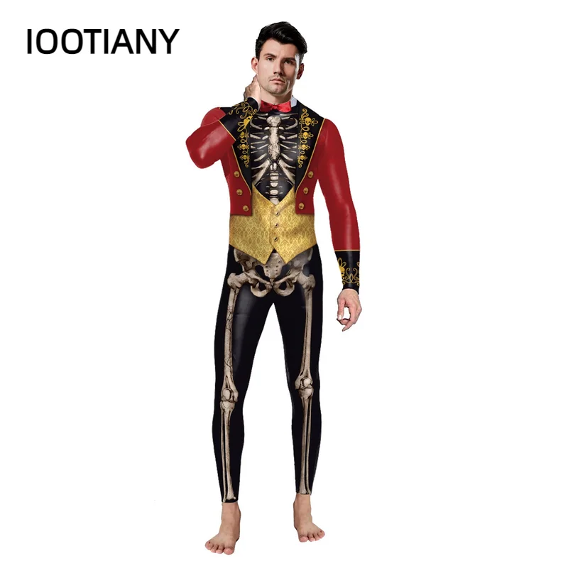 IOOTIANY Halloween Party Unisex Skeleton Cosplay Costume 3D Printed Jumpsuits Zentai Elastic Bodysuit Sexy Long Sleeve Catsuits