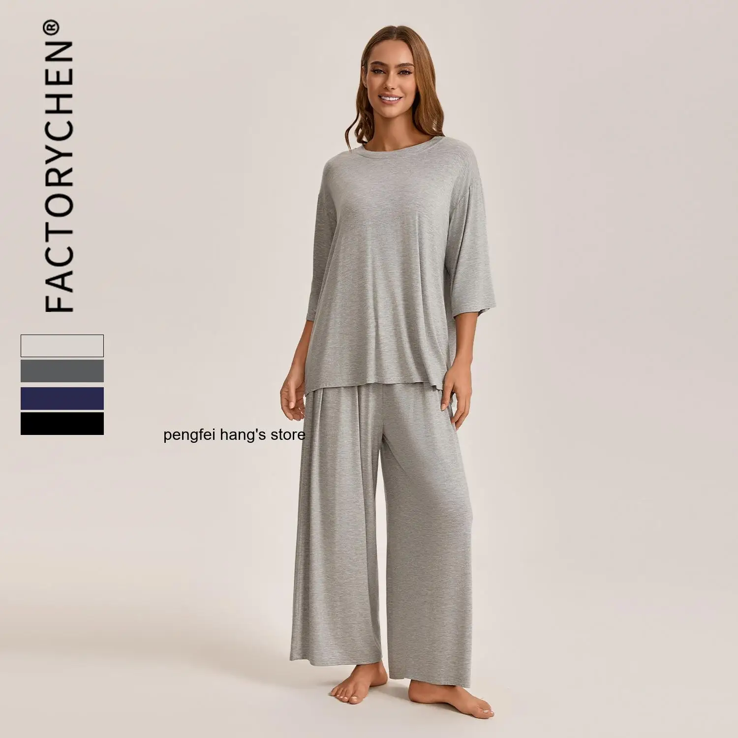 2026 New Spring Autumn Women Solid Color Pajamas Loose Plus Size Crew Neck Five Sleeve Homewear Comfortable Modal Loungewear