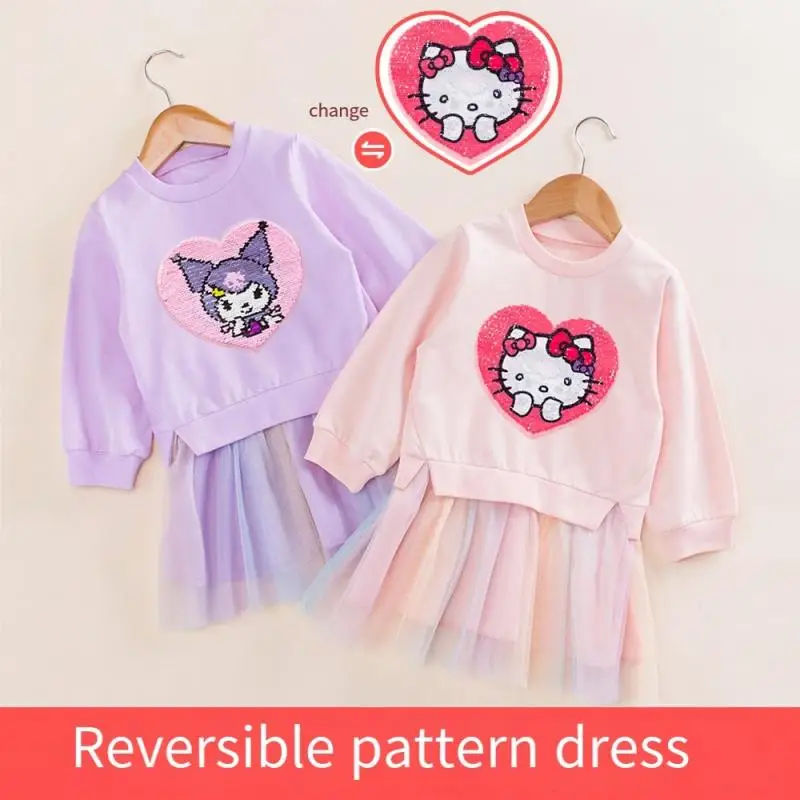 

Милое Платье для девочек Sanrios Hello Kitty Kuromi аниме Kt модная толстовка юбка мультяшная плиссированная юбка стильная детская одежда принцессы