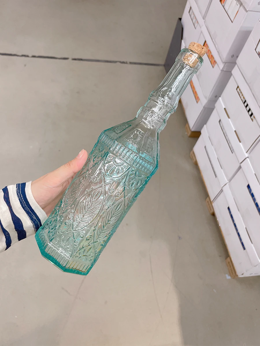 700ml Large Capacity Blue Sealed Bottle Spanish Embossed Food Grade Glass Bottle Household Wooden Stopper Decanter Wine Bottle view 4