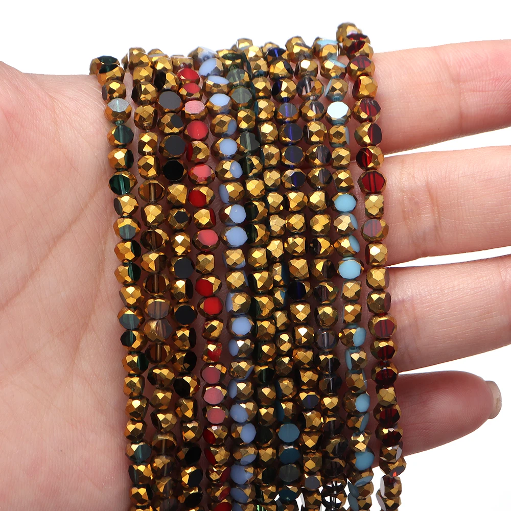 68 Stück/Lot 4 x 3 mm vergoldete Glasperlen, rund, flach, facettierte Kristallperlen für DIY-Schmuckherstellung, Halskette, Armband, Zubehör – Detail 4