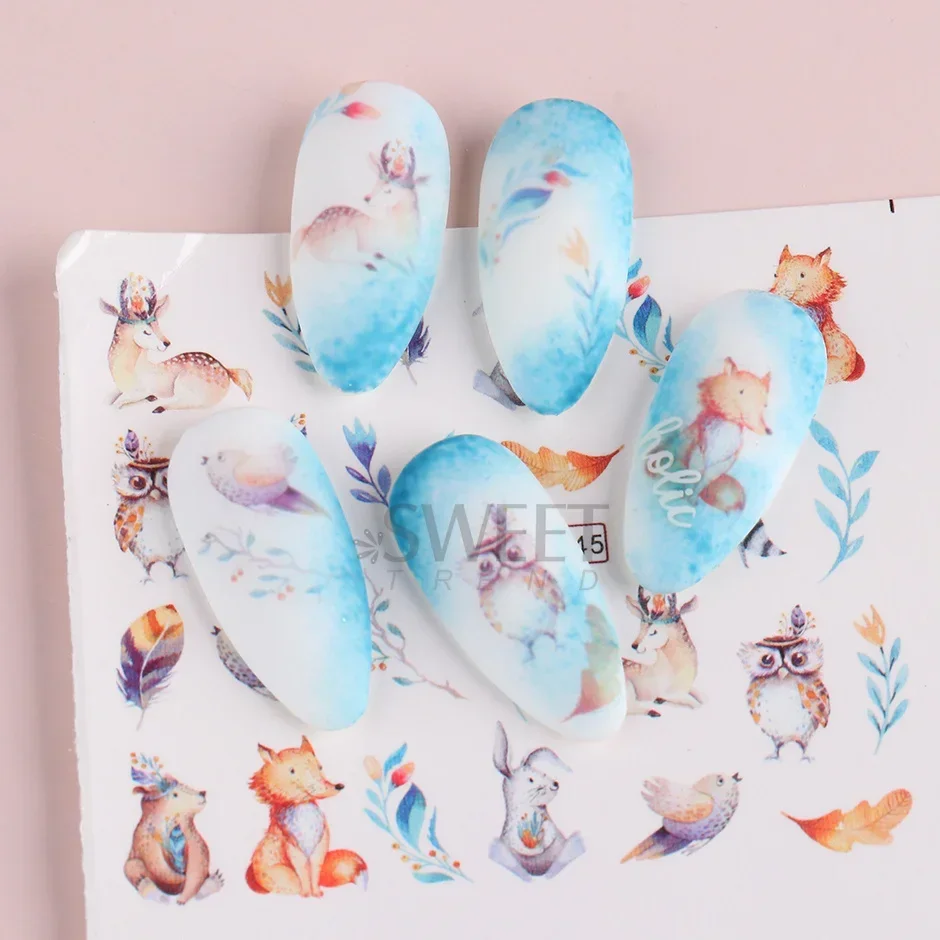 12pcs Cute Penguin Winter Nail Stickers Set Birds Bear Cat Animal Snowflake Sliders Water Decals Decoration 2024 Xmas Tips Foils