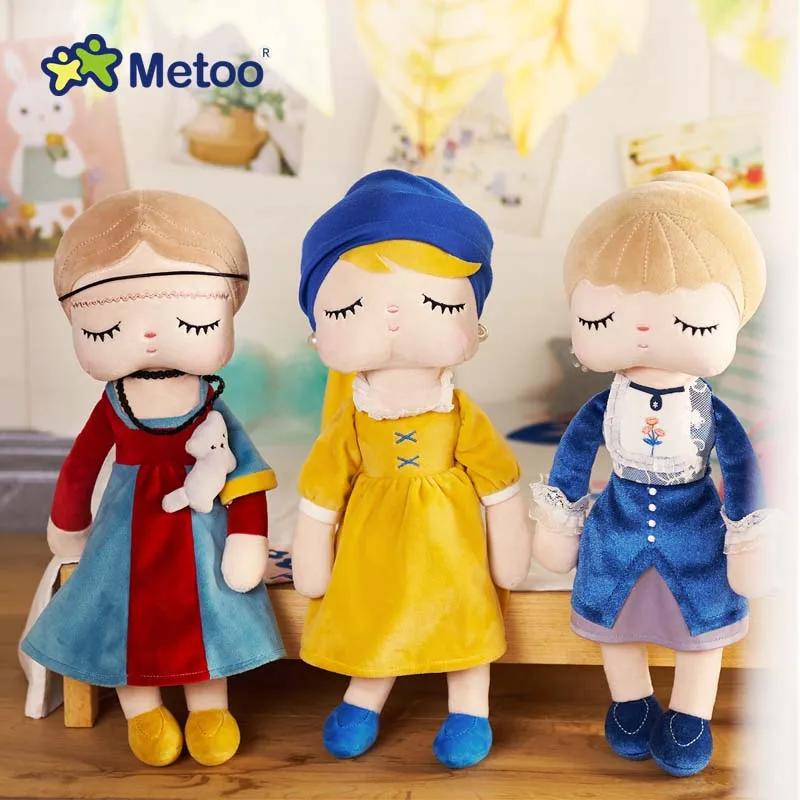 Metoo 37cm Angela Doll Girl with a Pearl Earring Dress Plush for Office Home Decor Birthday Baby Shower Xmas Gift Kid Girl Toys