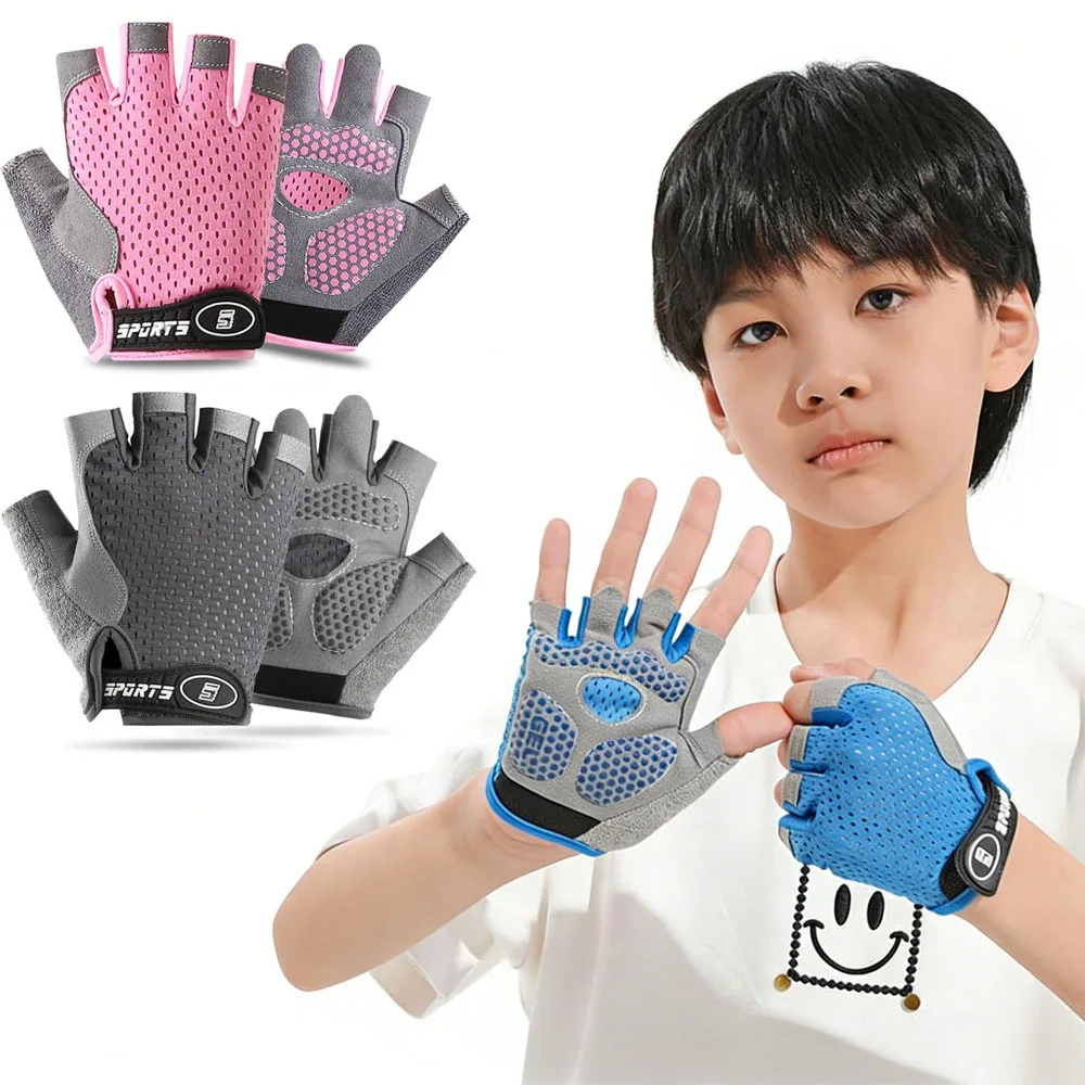 1 Paar Outdoor-Sport-Fahrradhandschuhe mit halben Fingern für Jungen und Mädchen, rutschfeste, atmungsaktive, dünne Frühlings- und Sommerhandschuhe, Fahrradfahren