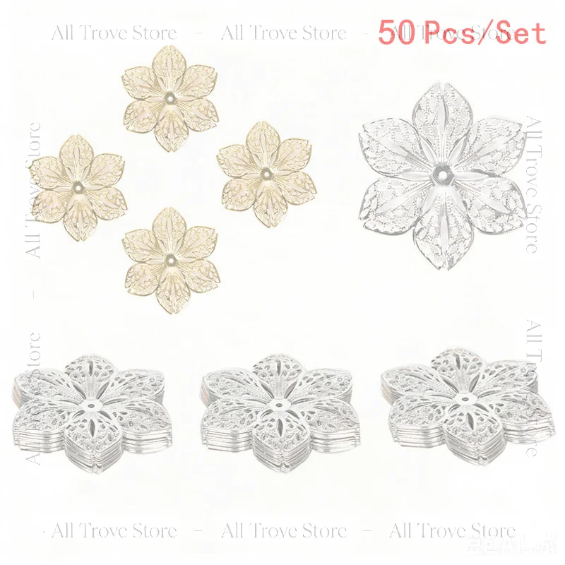 50Pcs/Set Filigree Flower Crafts Charms Connectors DIY Pendant Jewelry Findings