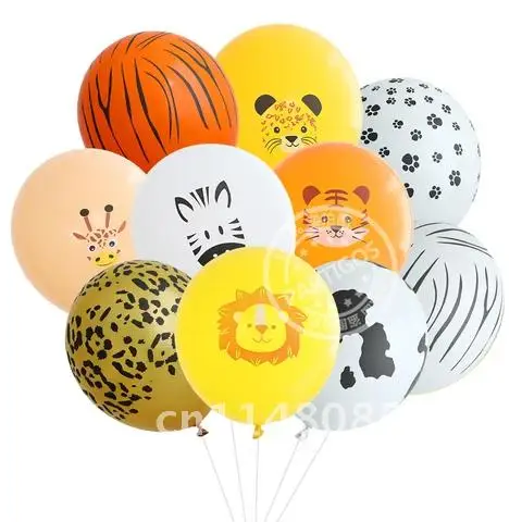 10pcs 12inch Wild Animal Jungle Safari Latex Balloons Kids Birthday Party Decorations Supplies Baby Shower Air Ball Helium Globo