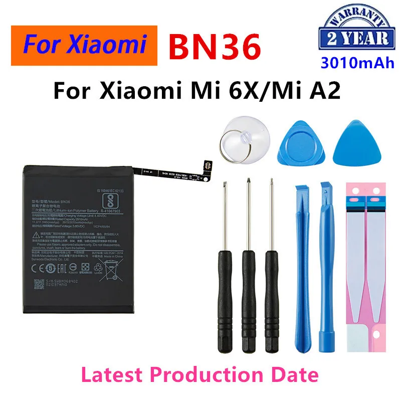 

Brand New BN36 3010mAh Battery For Xiaomi Mi 6X Mi6X Mi A2 MIA2 BN36 High Quality Phone Replacement Batteries +Tools