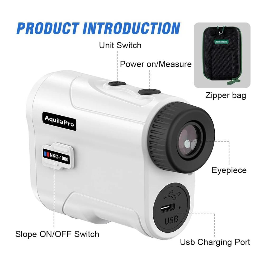جهاز تحديد المدى للجولف من AquilaPro 650/1000 ياردة مع اهتزاز قفل العلم، مفتاح منحدر شحن من النوع C تكبير 6X لممارسة الجولف #1