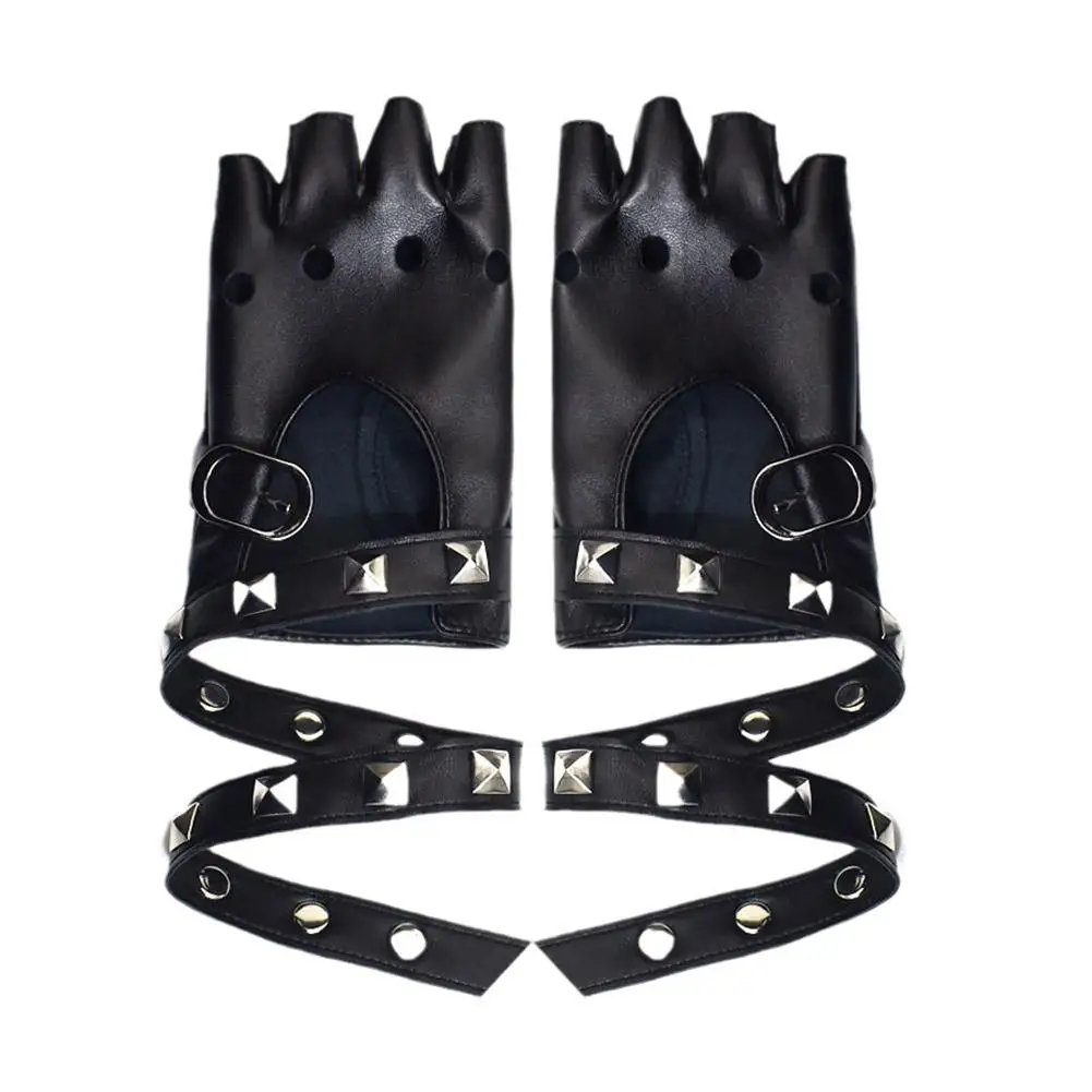 1 paar Gothic Lolita Dance Fäustlinge Frauen Männer Cosplay PU Handschuhe Fünf Leder Kleid Finger Fäustlinge Fahren Dame Handschuhe B3X6