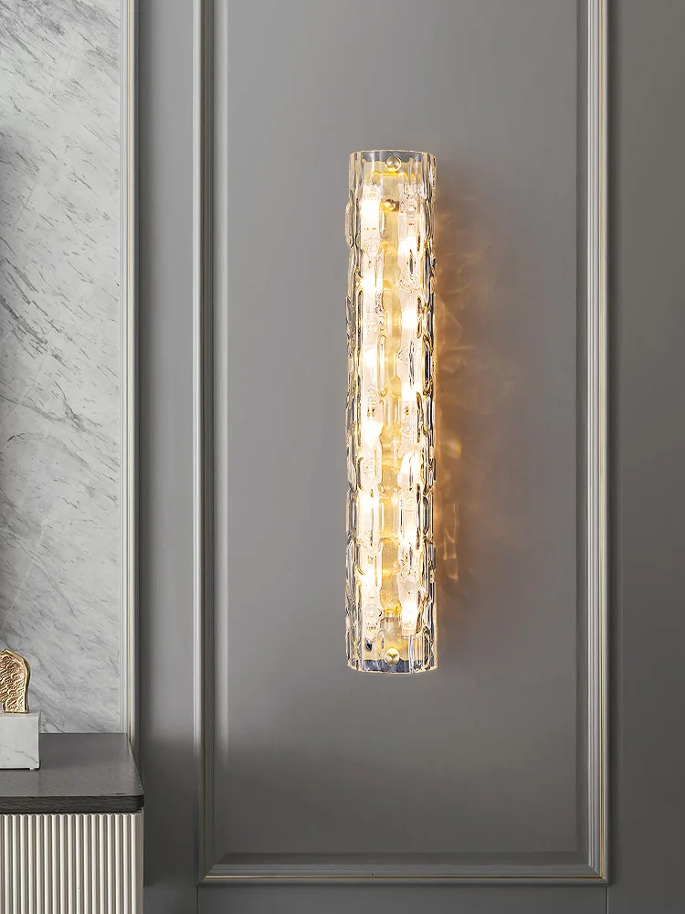 Living room background wall light, all copper crystal light, postmodern light luxury, grand atmosphere, bedroom hallway staircas