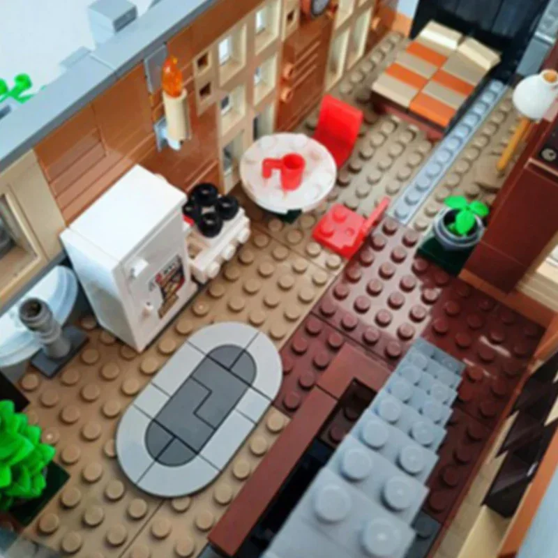 Model Film Populer MOC Bangunan Bata Rumah Pahlawan Toko Kelontong Hijau Hadiah Teknologi Modular Setelan Mainan Rakitan Liburan Anak-anak