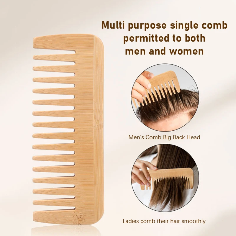 1Pc Bamboo Wide Tooth Comb Hair Brushes Detangling Combs Anti-Static Curly Hair For Women Men Smoothing Massaging Home Salon Use