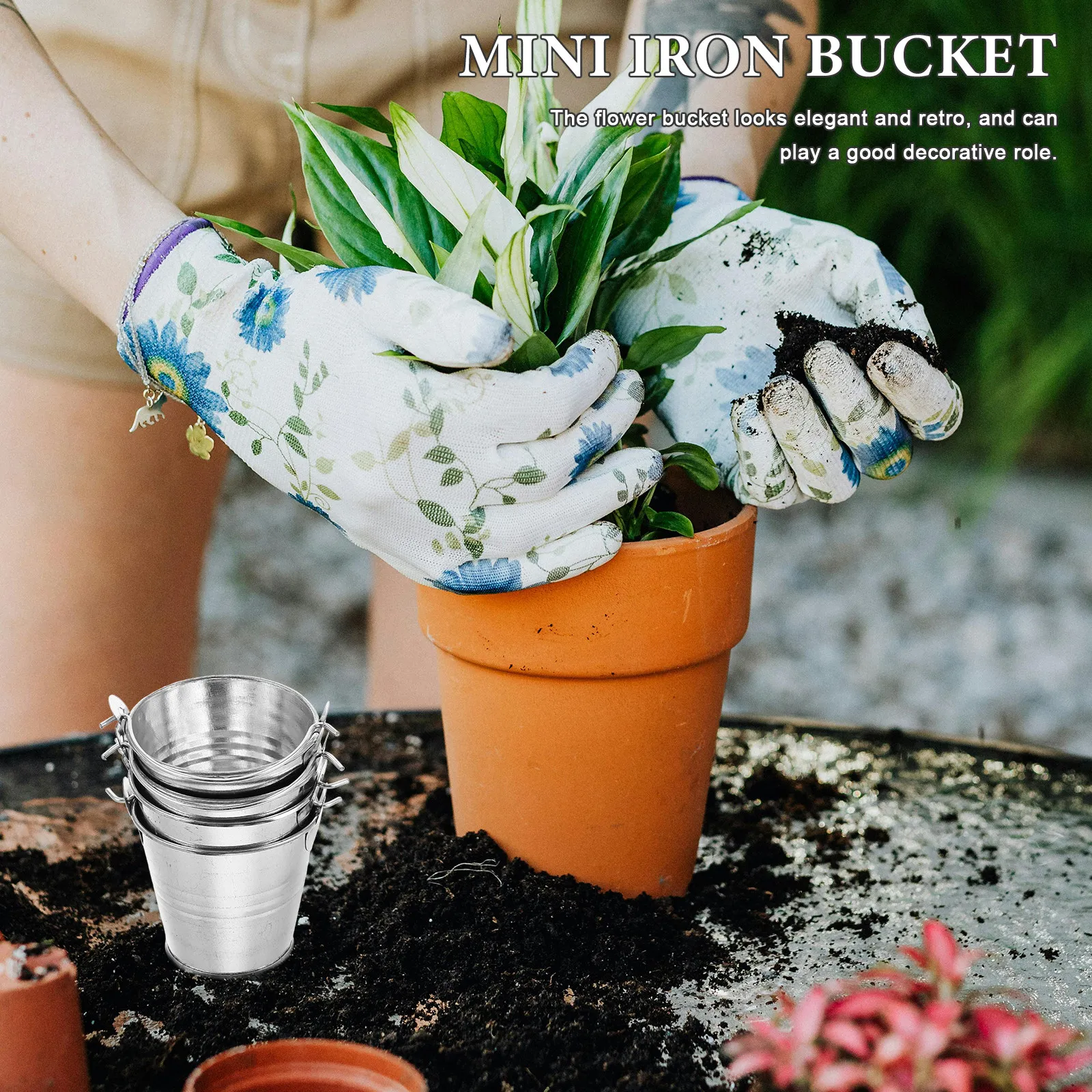 Mini Iron Bucket Flower Pot Set – 4pcs Vintage Metal Succulent Planters for Home, Garden & Retro Decor
