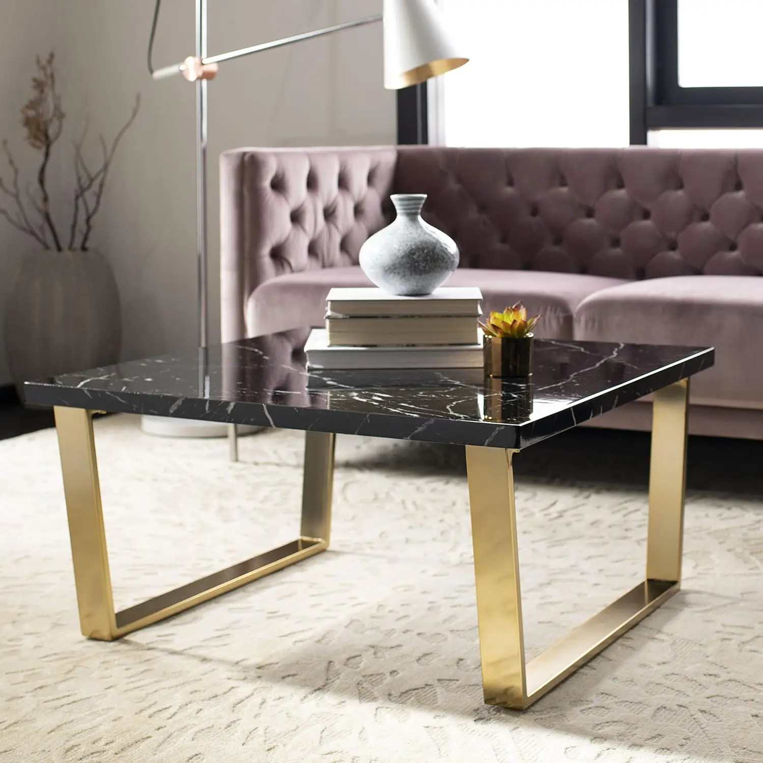 Safavieh Home Carmen Glam Black Faux Marble and Brass Coffee Table