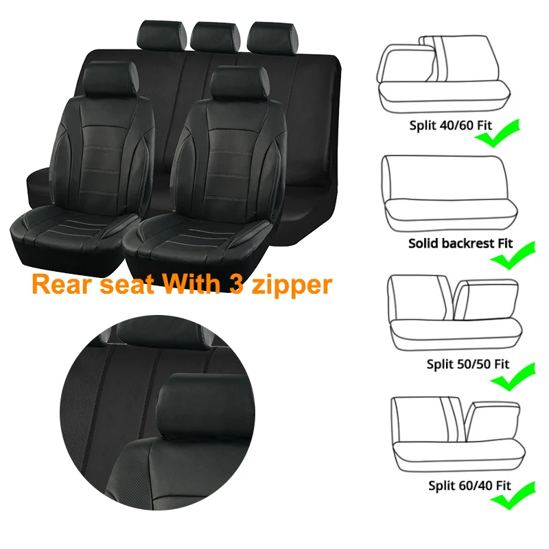 Black Universal Car Seat Covers Leather Splicing Carbon Fiber Car Accessories Interior  Seat Protector Cushion luxury