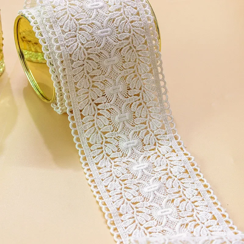 2Y White Beige Embroidered Lace Ribbons French African Lace Fabric DIY Handmade Sewing Craft Wedding Gift Wrapping Decoration