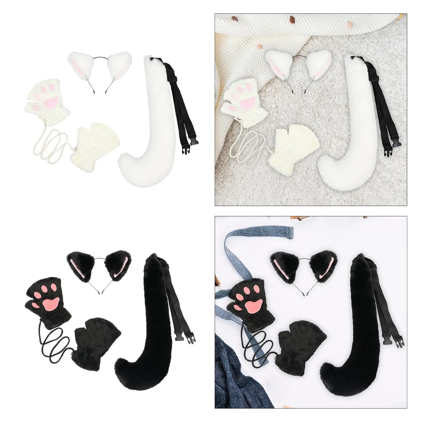 Cat Ears and Tail Decorative Halloween Costume Accessories for Stage Performance