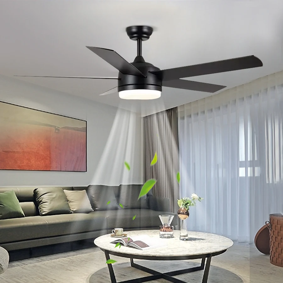 

52-дюймовый черный потолочный вентилятор, 6-скоростной, с освещением и дистанционным управлением, гостиная и спальня, светодиодный потолочный вентилятор для столовой