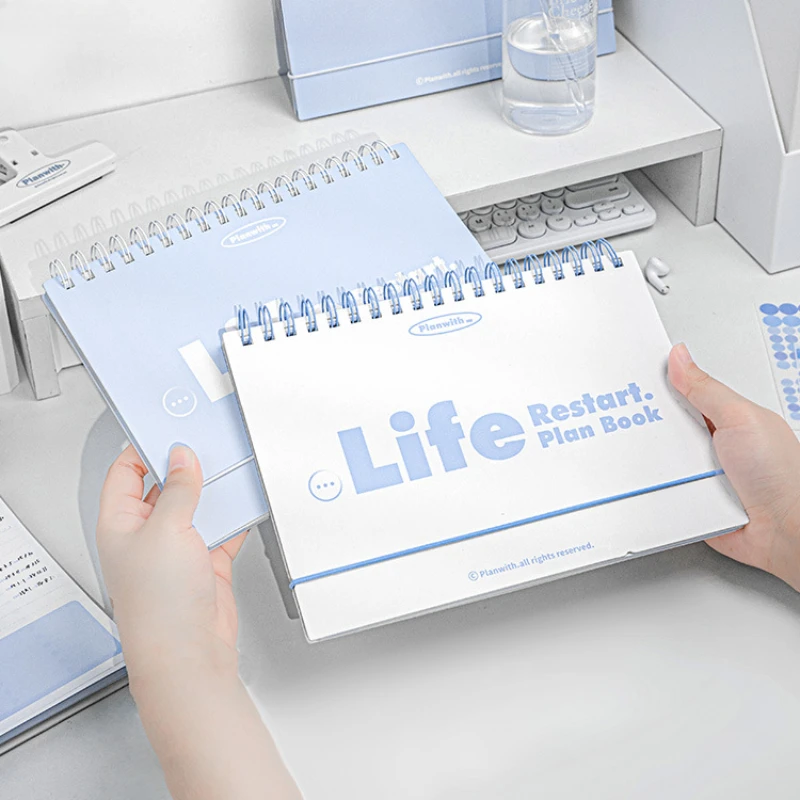 Life Reboot Plan Book Double Line Circle Upward Flip To Stand Schedule Notebook Business Office Time Management Notepad