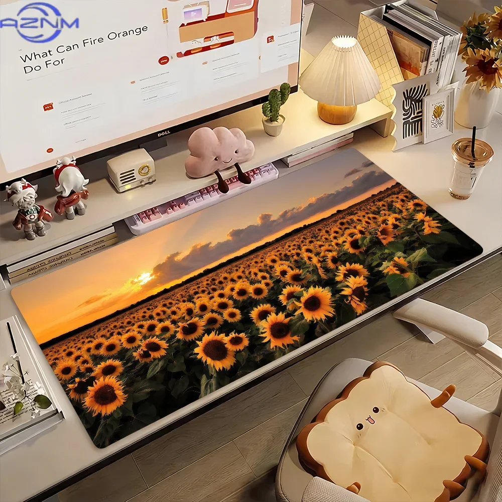 Sunflower Field Sunset Scenery Mousepad Rubber Non-Slip Large Desk Mat Nature Landscape Keyboard Pad for Gaming Office