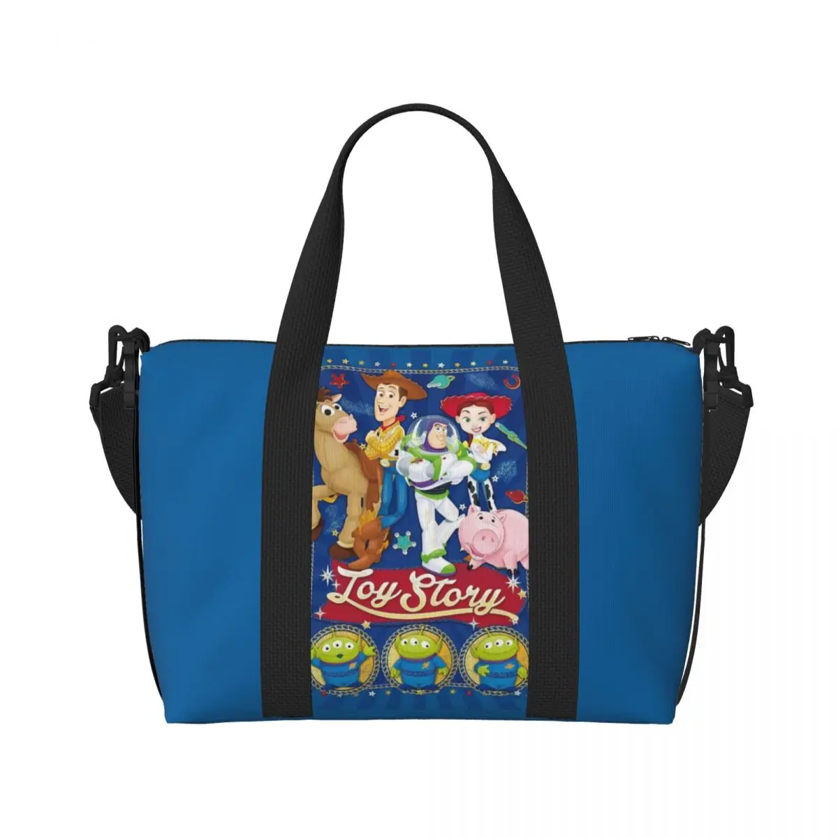 Custom Toy Story Woody Beach Tote Bag Women Buzz Lightyear Cartoon Large Compartment Beach Gym Travel Bags